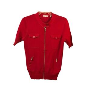 360 Sweater Red Short Sleeve Sweater Top with Zipper Accents Size Small